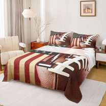 Homewish Monogrammed T Theme Queen Sheet Sets,Geometric Striped Flat Sheet,Rugby Sport Game Queen Fitted Sheet For Boys Kids,Ultra Soft Bedroom Decor,4-Piece