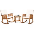 thumbnail image 1 of Costway 3 Pieces Acacia Wood Rocking Bistro Set with Coffee Table and Cushions for Lawn, 1 of 10