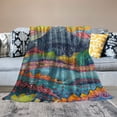 thumbnail image 2 of The Unique Landscape of Northwest Art Shopping Center Sundown: Colorful Mountains at Sunset, Fleece Blanket Bed, Sofa, Travel Comfort Blanket, Folk Artist Oil Painting Pattern, 2 of 6