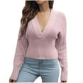 thumbnail image 2 of Frostluinai V Neck Sweaters for Women Long Sleeve Hollow Out Tunic Sweaters Solid Color Sexy Pullover Holiday Sweaters Comzy Pullover Tops, 2 of 5
