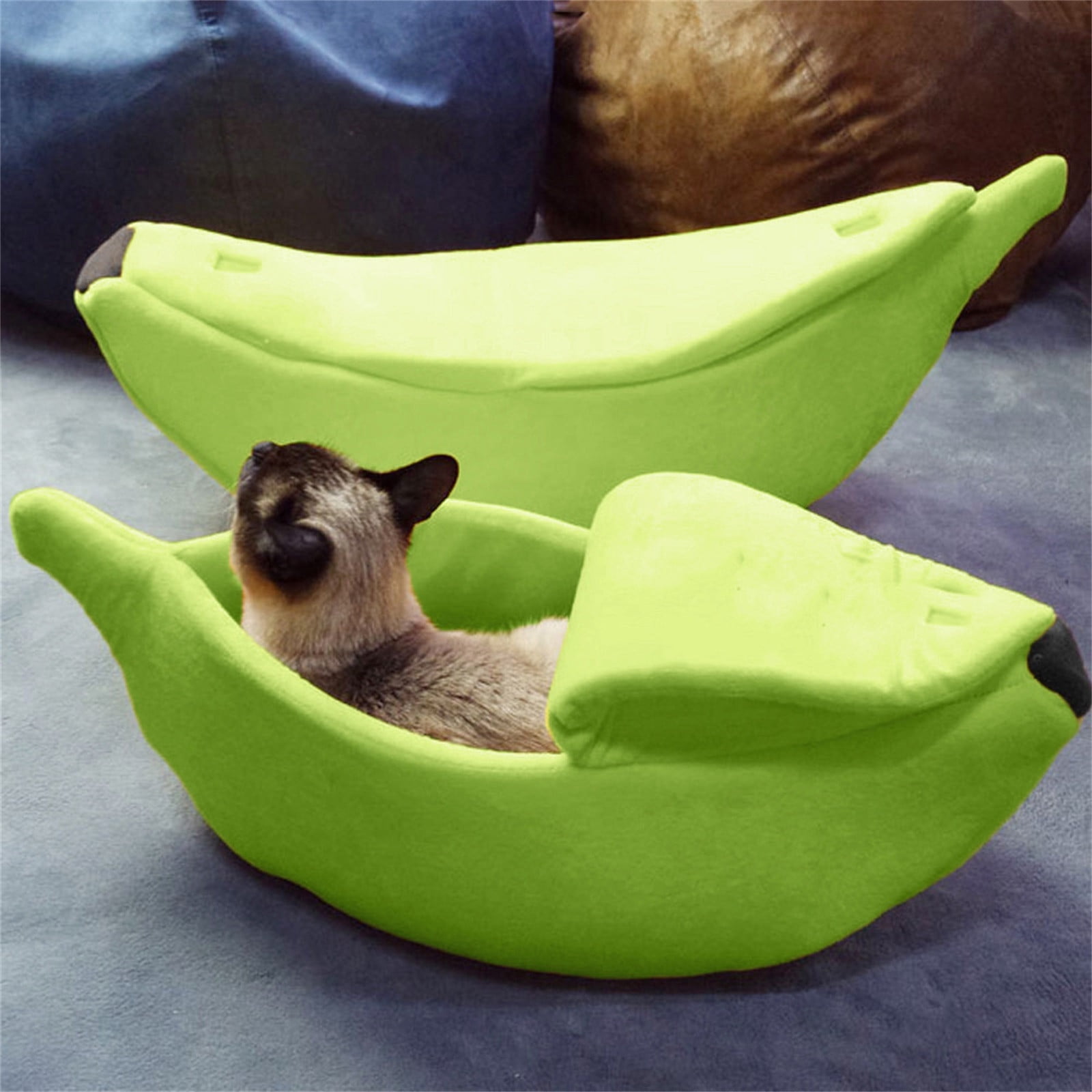 PureCasa Banana Shaped Soft Dog Cat Bed for Fall Winter, Short Plush Enclose Fluffy Pet Bed Kennel Cushion, Sleeping Pad for Small Cats Dogs, Modern Decor, Oval, 1 Pack, S 16"x6"x4", Green