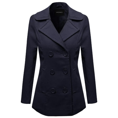 Double Breasted Mid Length Coat - FashionOutfit Women's Warm Classic Double Breasted Winter Coat around 30inch length