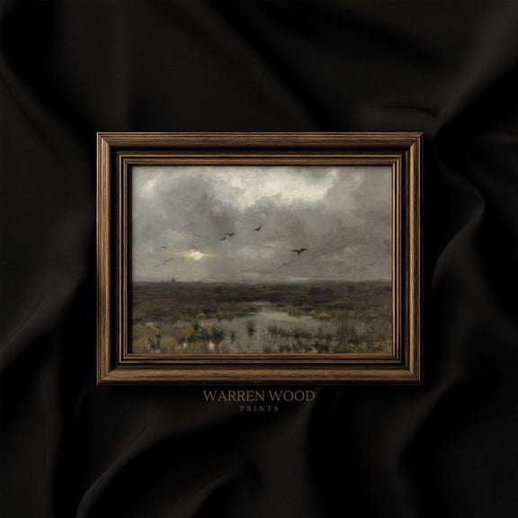 Vintage Marsh Birds Print, Antique Landscape Wall Art, Moody Grey Toned, Rustic Nature Decor, Rustic Marsh, Water Bird Art Home Decor #1546, Unframed Poster Size 8x12