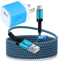 USB Charger Block,FiveBox 1A USB Wall Charger Block with 1pc Nylon Android Type C Charger Cable USB C Charging Cable 10ft USB Brick Phone Charger Adapter USB Plug Fast Charging Block,Blue
