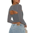 thumbnail image 5 of Women's Slim Fit Basic Tops Irregular Hem Bandeau with Long Sleeve Shrug Streetwear, 5 of 6