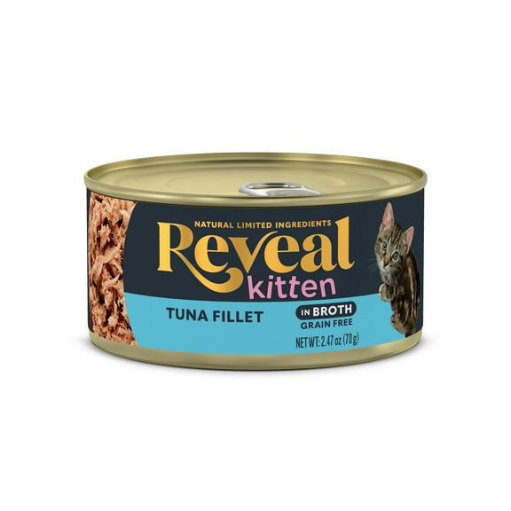 Reveal Pet Food Wet Kitten Food, Tuna Fillet in Broth, 12 pack of 2.47oz Cans