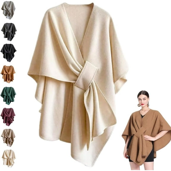 Fleece Drape Shawl, 2026 New Women's Elegant Knitted Shawl Wraps, Soft Open Front Poncho Sweater for Spring Fall Winter