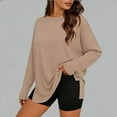 thumbnail image 2 of Horkkom Long Sleeve Shirts for Women Crew Neck Oversized Plain T Shirts Casual Loose Solid Color Basic Tees Slid Side XL, 2 of 7
