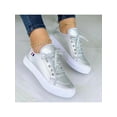 thumbnail image 3 of Avamo Women Breathable White Sneaker Round Toe Skate Shoes Casual Lightweight Lace Up Fashion Sneakers Silver 8.5, 3 of 3