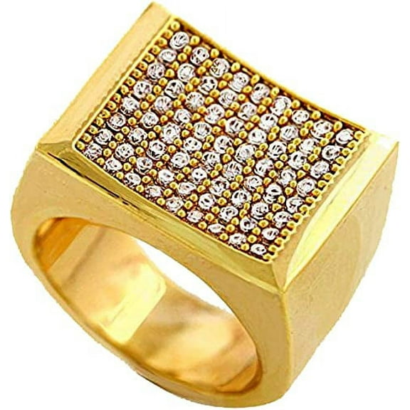 Men Brass Gold Tone Men's Hip Hop Micro Pave Concave Square Cz Ring (7)