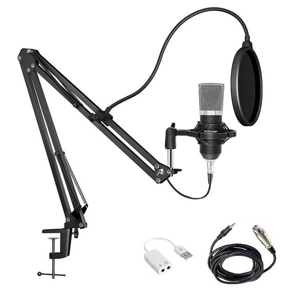 micrófono condensador profesional para estudio redlemon aux 35mm a xlr incluye adaptador usb y accesorios