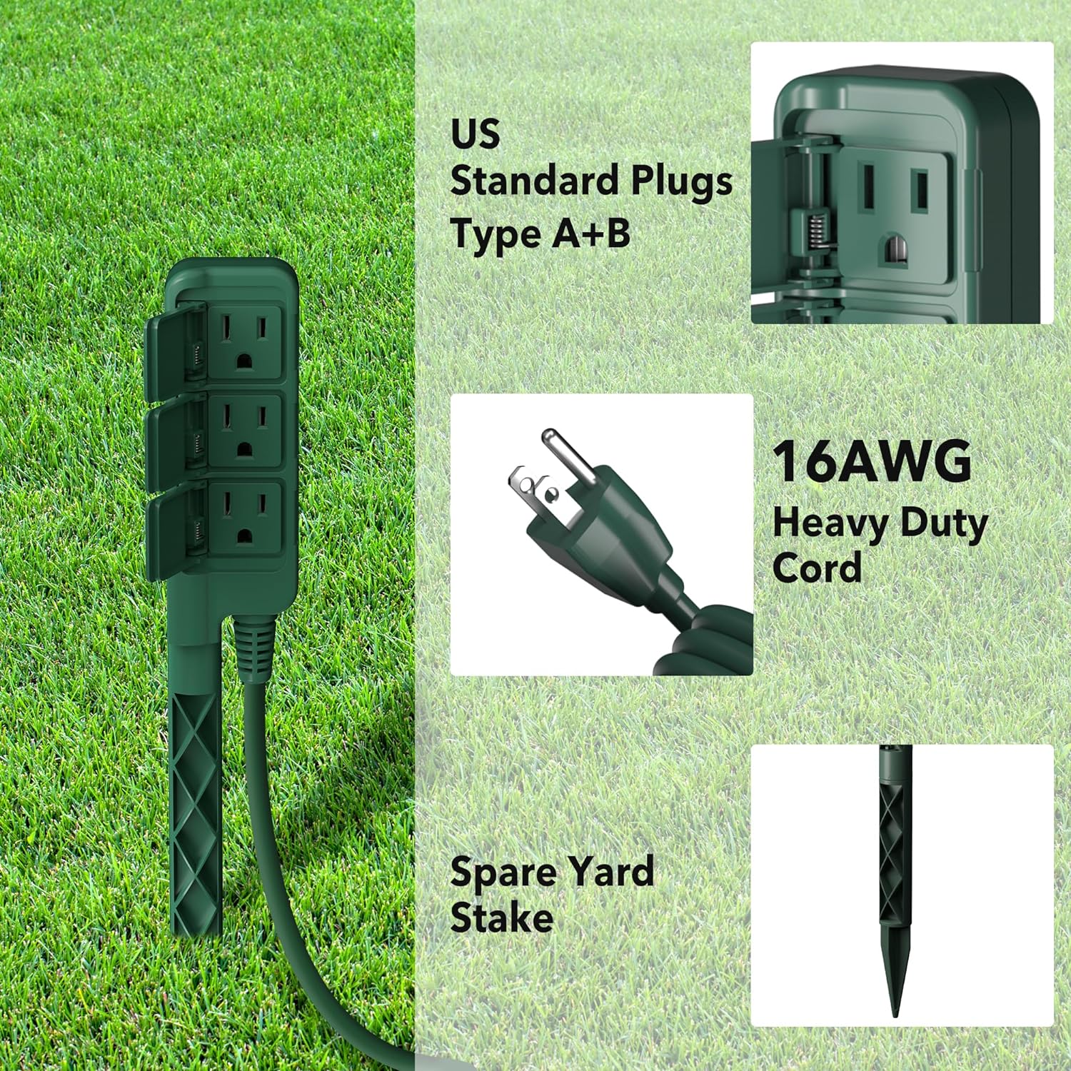 HBN Outdoor Power Stake with 6-Foot Extension Cord and 3 Outlets photo 5