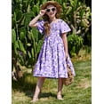 thumbnail image 4 of Arshiner Girls Summer Dress Easter Purple Floral Tropical Smocked Tiered Dresses with Pockets for 10-11Y, 4 of 7