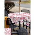 thumbnail image 5 of Outdoor Tablecloth with Umbrella Hole for Patio/Picnic/Party/Camping, Spring Peach Flowers Waterproof Table Cloth Square Cover Washable, Pink Botanical Floral Leaves Branch (54"x 54"), 5 of 8