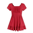 thumbnail image 5 of Wxirdiow Cute Summer Dresses Girl's Floral Summer Dress Ruffle Shirred High Waist Ruched Sweetheart A Line Spring Dress Red Size,4-5 Years, 5 of 5