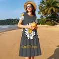 thumbnail image 4 of Naloa Keep Life Simple Daisy Flower Print Womens Summer A-Line Dress with Pockets,Short Sleeve Dresses,Flowy Beach Swing Dress for Vacation Travel, 4 of 6