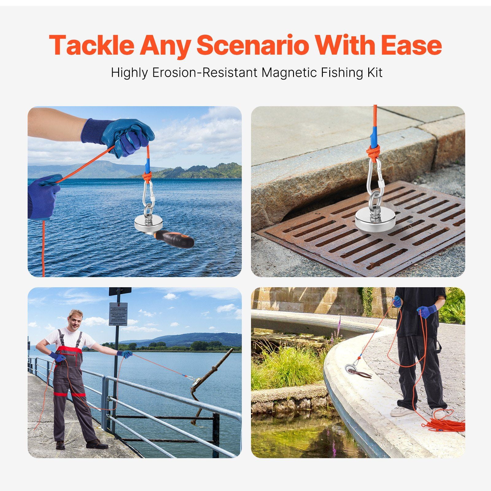 Super Strong 1000LB Neodymium Fishing Magnet with Handle - Rare Earth Metal Detector Magnet for Underwater Salvage