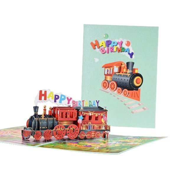Sardfxul 3D for Pop Up Card Birthday Train Greeting Cards with Envelope Handmade Birthday Card for Mom Wife Daughter Son Kids