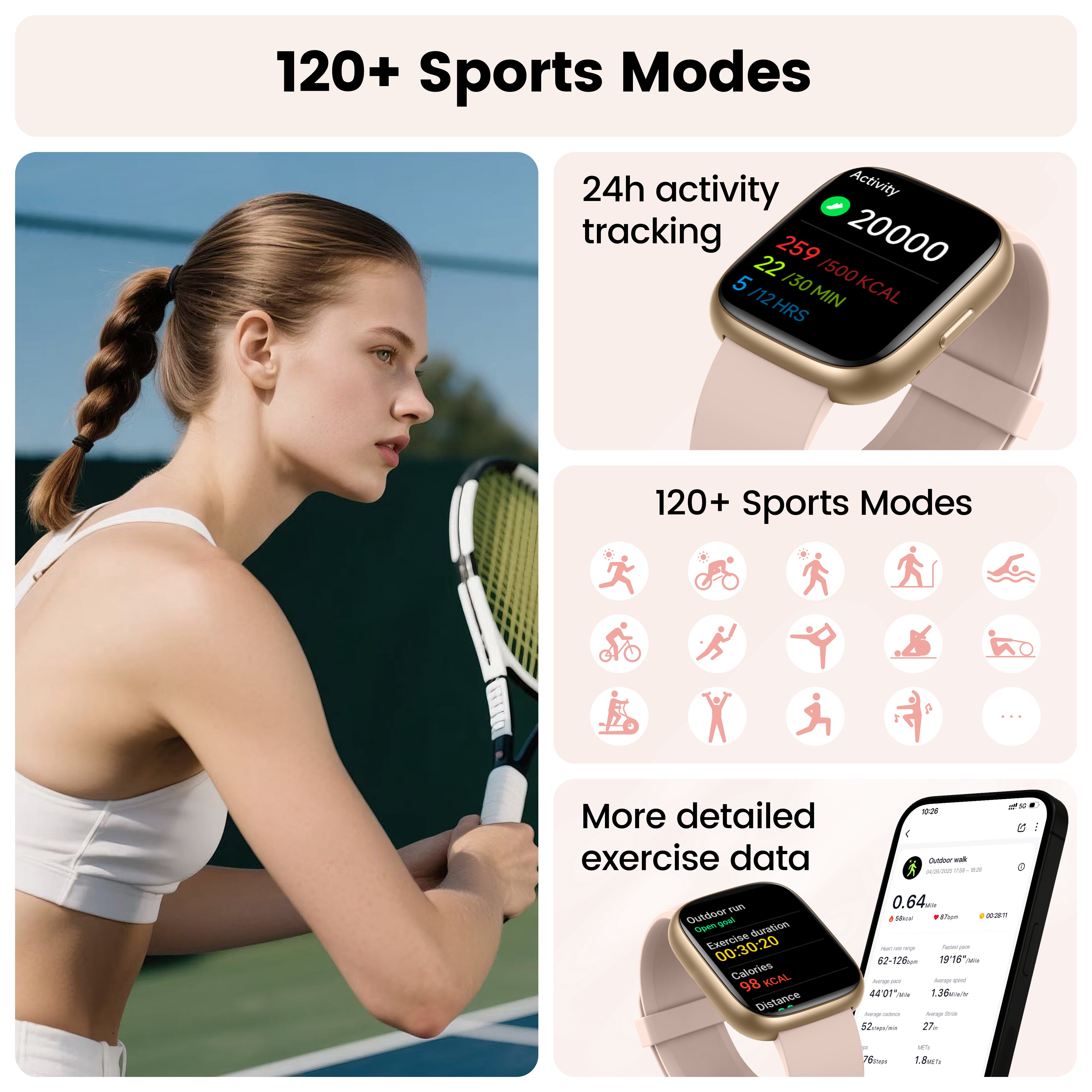 Smart Watch Fits for Android and IPhone, Smartwatch for Women Men with Alexa Built-in, 1.83" HD Touchscreen Fitness Tracker 120 plus Sports Mode, Smart Watch with Bluetooth Call, IP68, for Gift Pink