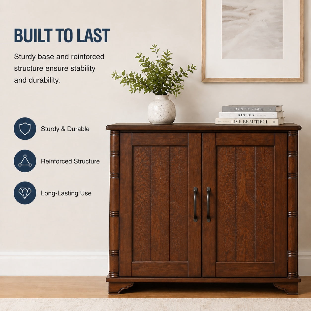 Aukfa 40" Farmhouse Accent Storage Cabinet, Solid Pine Wood Frame,Storage Organizer for Entryway & Living Room,Espresso