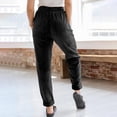 thumbnail image 4 of LEKODE Straight Leg Corduroy Pants Women Comfy Drawstring Elastic Waist Pants with Pockets Casual Joggers Black L, 4 of 6