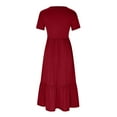 thumbnail image 4 of Pimelu Dress Maxi Dresses for Women Summer Flowy Pleated Ruffle Swing A Line Dress Beach Ladies Round Neck Short Sleeve Sundress with Pockets A Line Dress, 4 of 7
