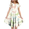 thumbnail image 2 of Girls' Swing Dress, Crew Neck Ruffled Sleeve Fashion Printed Short Sleeve Flowy Casual Cute Trendy Dresses, 2 of 6