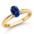 thumbnail image 2 of Gem Stone King 10K Yellow Gold Blue Created Sapphire Solitaire Engagement Ring for Women (1.00 Cttw, Oval 7X5MM, Gemstone September Birthstone, Size 8), 2 of 4