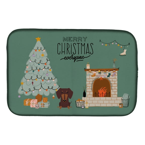 Chocolate Dachshund Christmas Everyone Dish Drying Mat