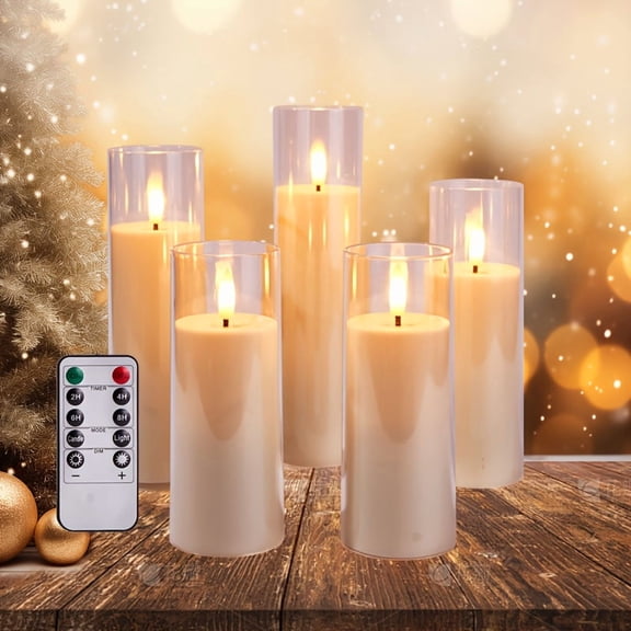 Flameless Candles 4" 5" 6" Acrylic Glass Pillars 3" Diameter Battery Operated Flickering Candles Include Remote With 24Hour Timer Function 400 Hours By 2 AA Batteries