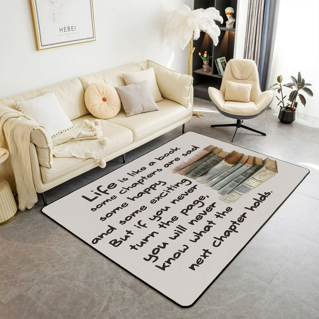 jejeloiu Book Pattern Living Room Rugs Kids Vintage Area Rug 5x7 Inch Letters Printed Indoor Floor Mat forModern Theme Beige Accent Rug