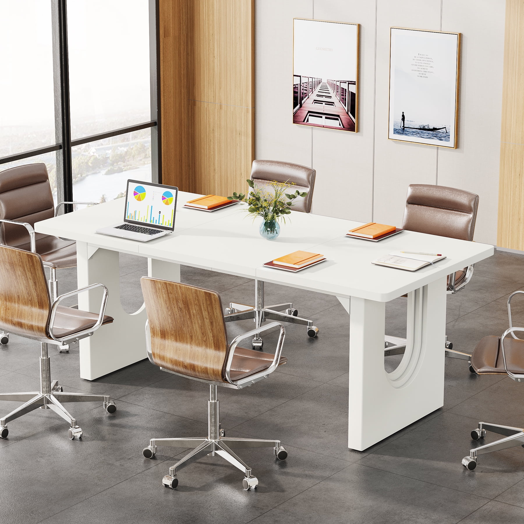 Tribesigns Modern Executive Desk, 70.9" Large Office Computer Desk, Conference Table Meeting Room Table, Simple Workstation Business Furniture for Home Office, White