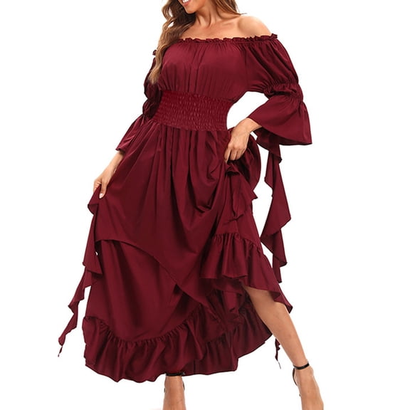 DailyTrove Women's Off-Shoulder Batwing Sleeve Maxi Dress - Polyester Gothic Casual & Party Wear, Edgy for Halloween for women