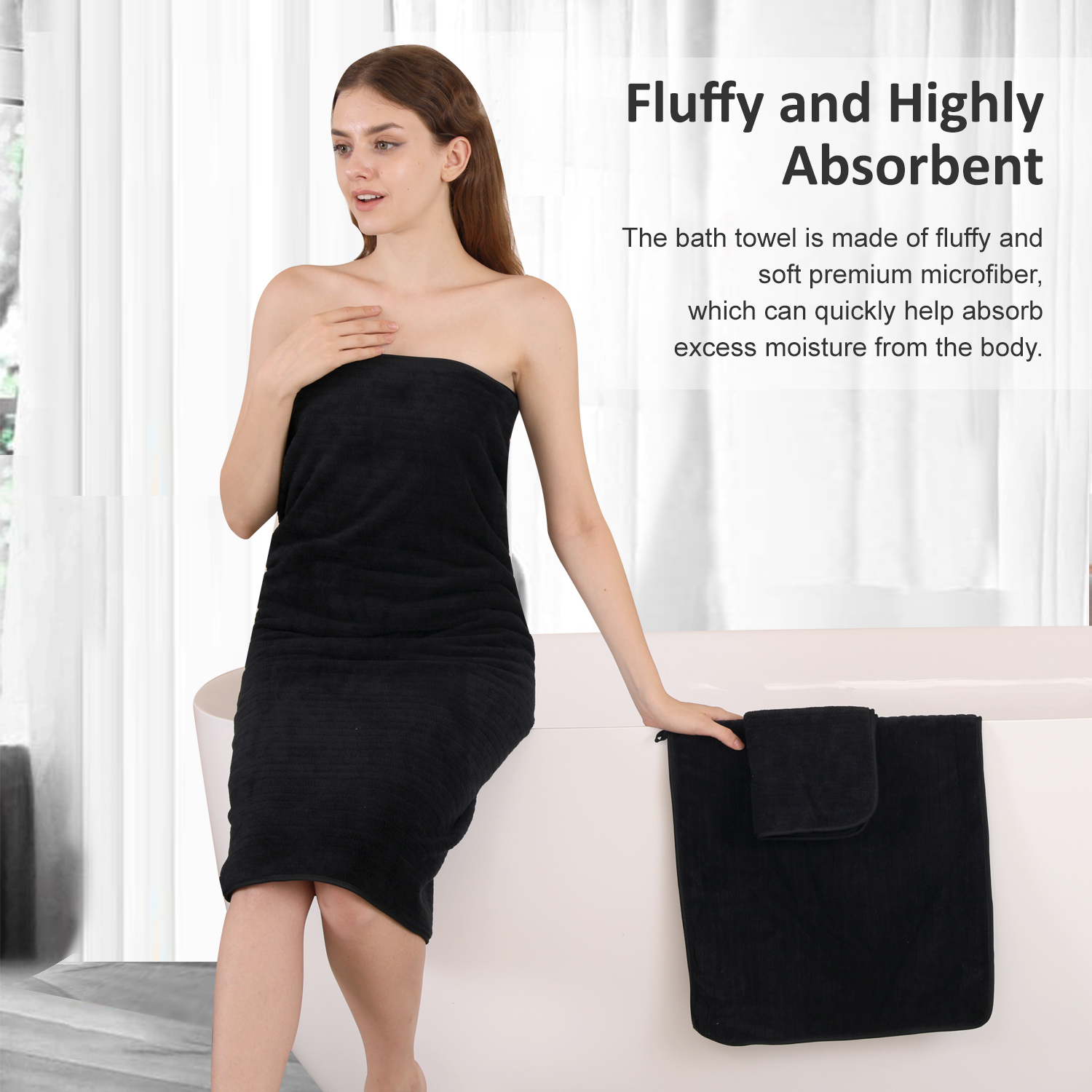 Covina Home 8-Piece Microfiber Bath Towel Set, Black photo 7