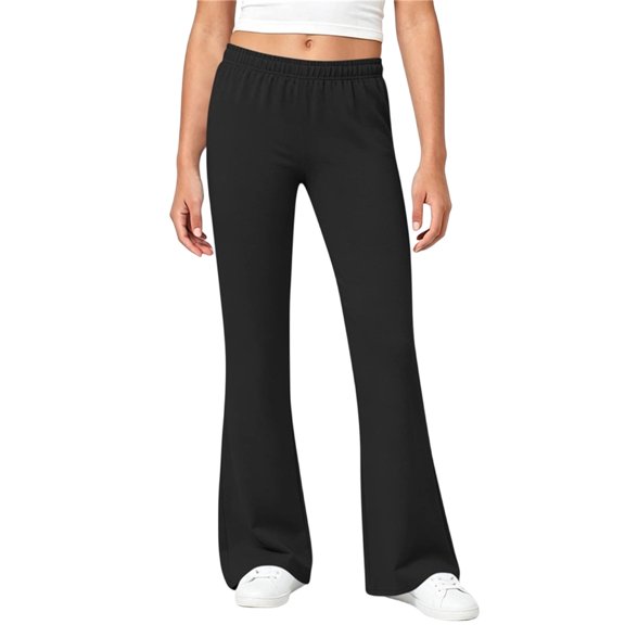Stamzod Girls' Bell Bottom Leggings Solid Color Elastic Waist Flared Sweatpants Loose Fit Casual Pants for Girls 11-12Years