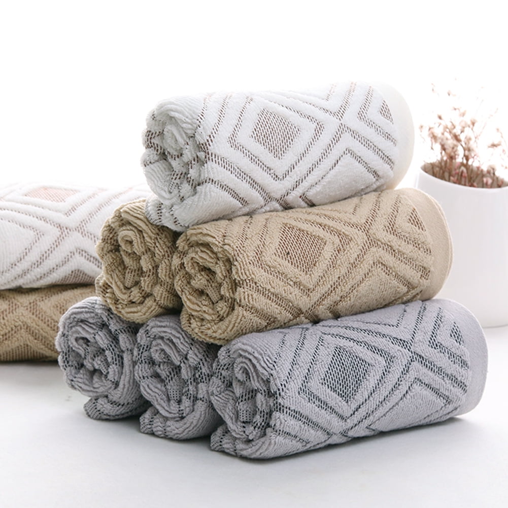 LQCrafK 100% Cotton Diamond Pattern Hand Towels for Bathroom Set of 4 (Beige Brown)
