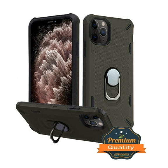 Apple iPhone 11 PRO Phone Case Metal Ring Kickstand TPU Rubber Shockproof Bumper Hybrid Dual Layer Rugged Grip 360° Rotate Ring Holder Stand Magnetic Car Mount GRAY Cover for Apple iPhone 11 Pro