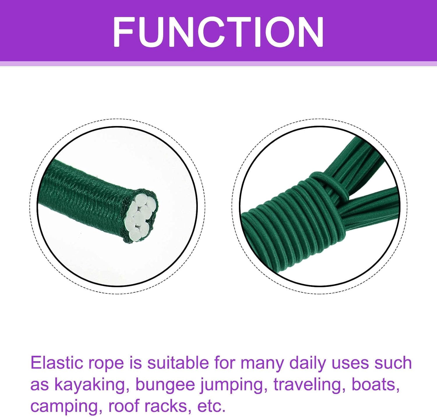 MKEUDQ-1/8 Inch Shock Cord, 25 Feet Dark Green Bungee Cord Tent Pole Shock Cord Round Elastic Kayak Rope Stretch String Marine Grade Heavy Polyester for DIY Projects Tie Downs