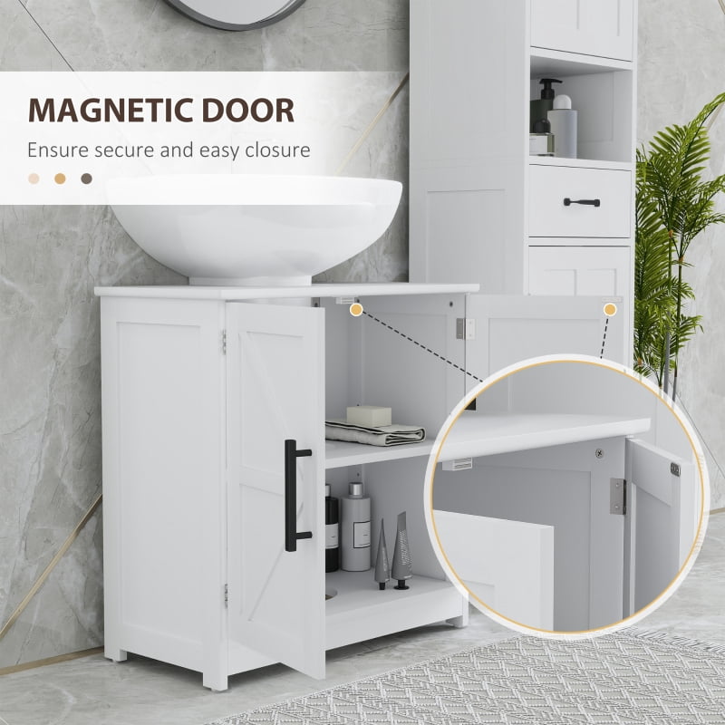 Alvantor Farmhouse Pedestal Sink Storage Cabinet with Barn Doors & Adjustable Shelf 23.6"x11.8"x23.6" White