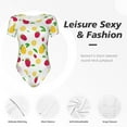 thumbnail image 4 of KLL Women 's Crew Neck Bodysuit Jumpsuits Strawberry and Lemon Print Short onesies Stretch T Shirts, 4 of 7
