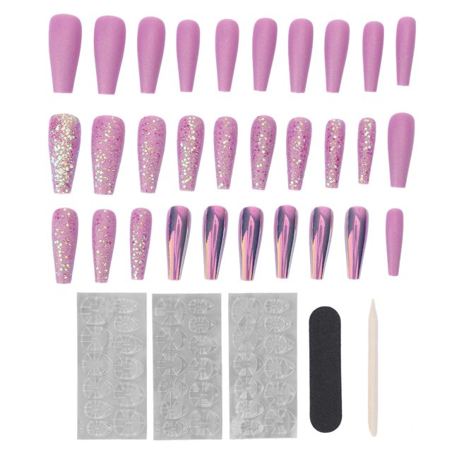 30 piezas uñas postizas Ticfox largas brillantes para fiestas navideñas 0070-2G03