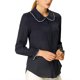 thumbnail image 2 of Camisas de trabajo de botón con cuello Peter Pan y volantes de Allegra K para mujer en azul marino, 2 of 7