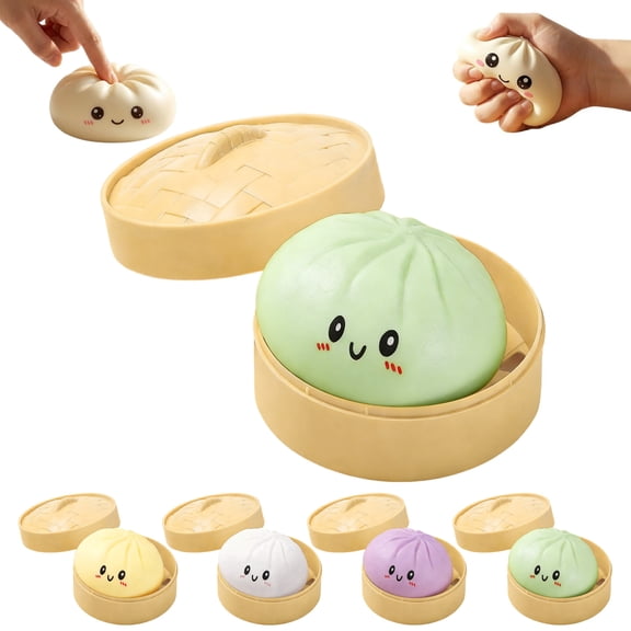 Realistic Bao Bun Glitter Dumpling Stress Ball, Soft Silicone Decompression Toy for Adults, Slow Rising Fidget for Anxiety Relief Office Desk