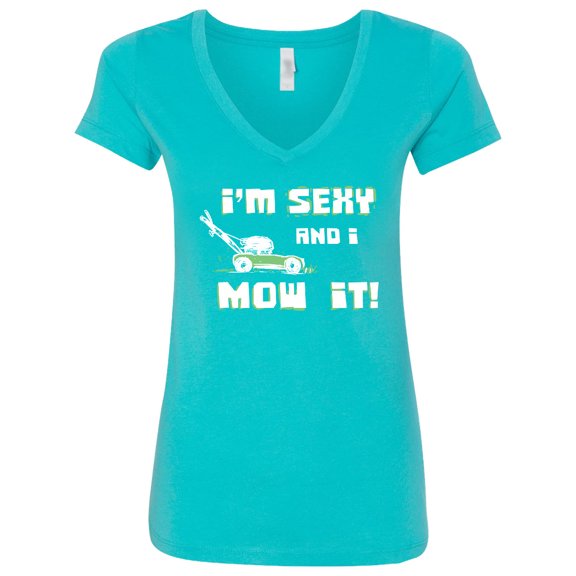 Inktastic I'm Sexy and I Mow It Lawnmower Fun Women's V-Neck T-Shirt