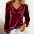 thumbnail image 2 of Sexlip Womens Cowl Neck Blouse Long Sleeve Velvet Fabric Flowy Silhouette for Evening Occasions Red M, 2 of 8