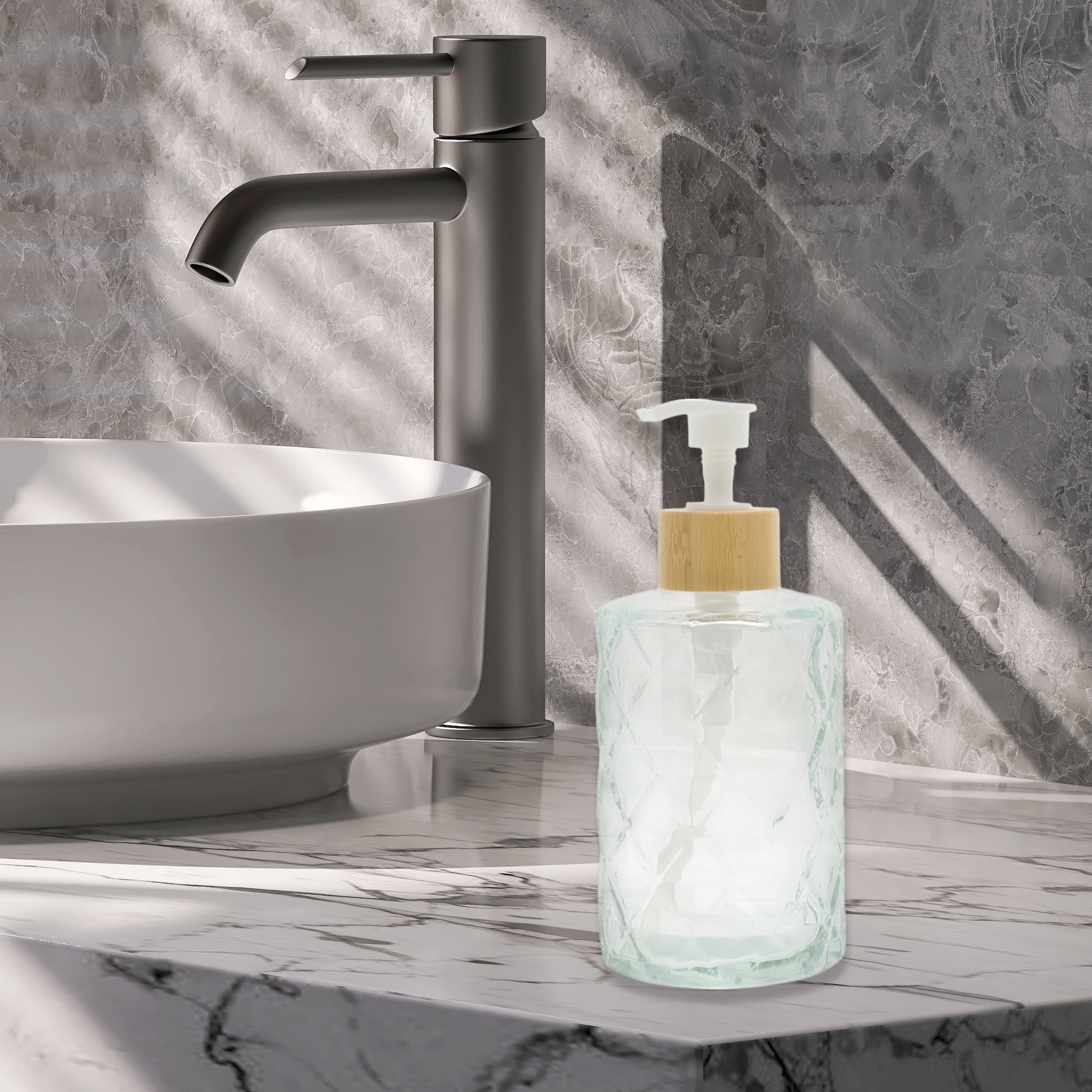 Unique Bargains 1 Pc Round Bottom Diamond Pattern Soap Dispenser 11.16oz Transparent