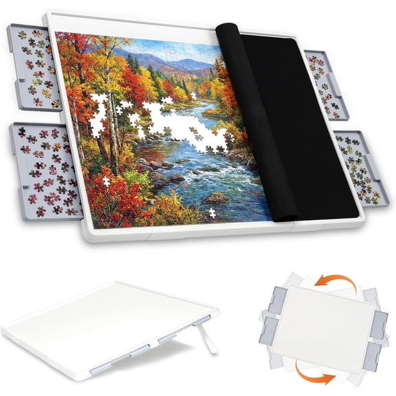 1500 Pieces 2-in-1 Tilting & Rotating Puzzle Board with Drawers and Cover, 35"x27" Portable Spinning Plastic Jigsaw Puzzle Table for Adults, Upgraded Lazy Susan