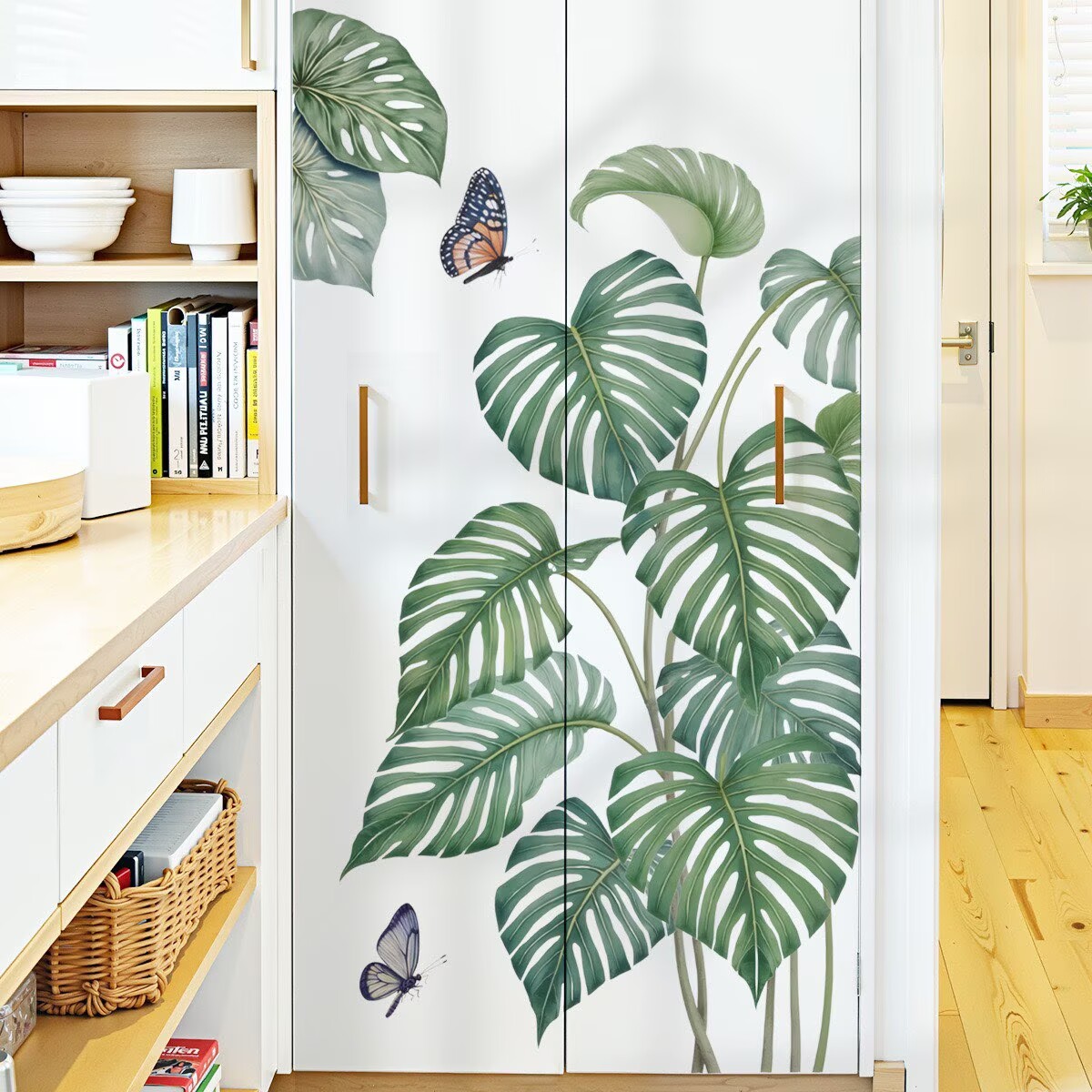 Green Plants Wall Stickers Tropical Leaves Wall Decals Hanging Tree Vine Wall Decal Nature Plants Palm Leaf Wall Sticker Wall Art Mural for Bedroom Living Room Background Office Home Décor