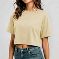 thumbnail image 2 of Yuanlong Womens Tshirts Round Neck Short Sleeve Summer Cropped T Shirts Solid Color Loose Fit Minimalist Sporty Basic Tees, 2 of 6