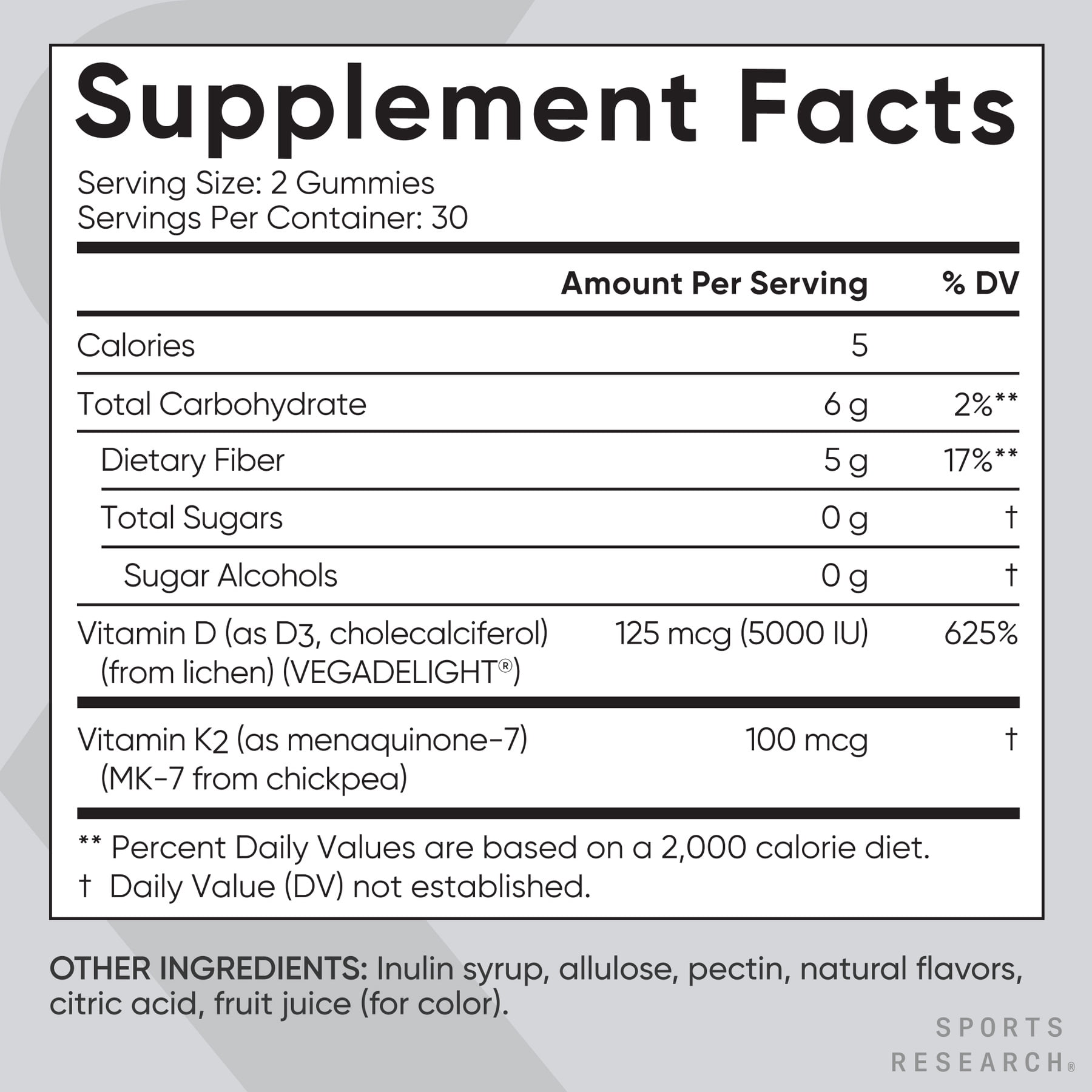 Sports Research Vitamin D3 + K2 Gummies, Plant-Based, 60 count